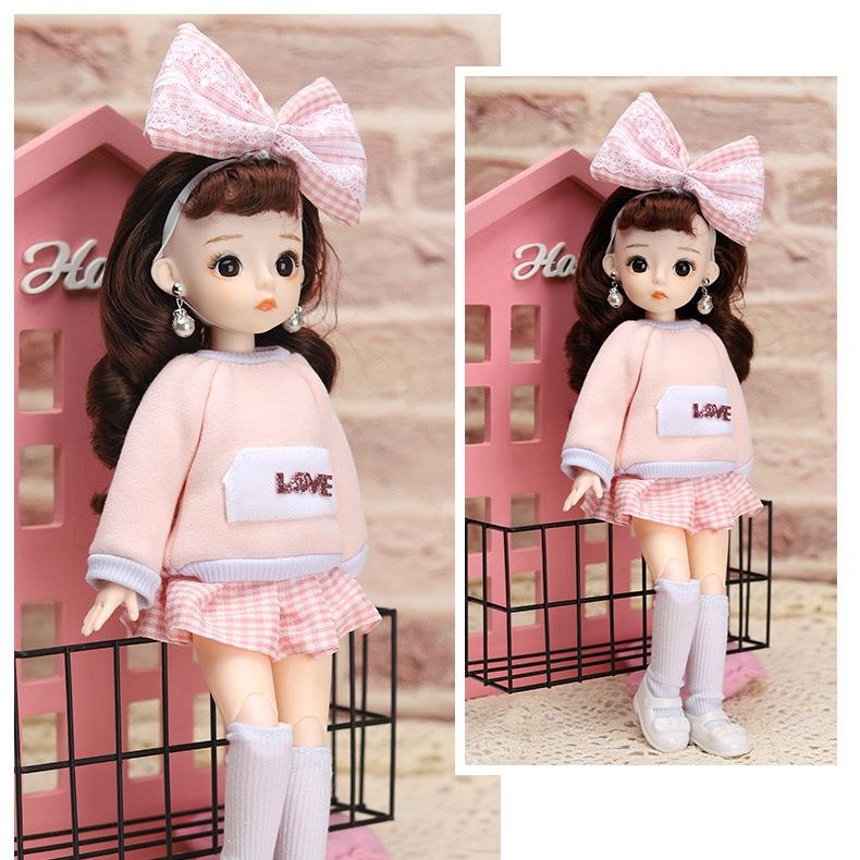 30CM Mini Movable 12Jointed Doll Girls Toy 3D Big Eyes BJD Princess Full Outfits Dresses Collection Childrens Doll Gift