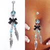 Fashion Bow Tie Blue Beads Rhinestone Feather Navel Belly Piercing Button Ring AVE