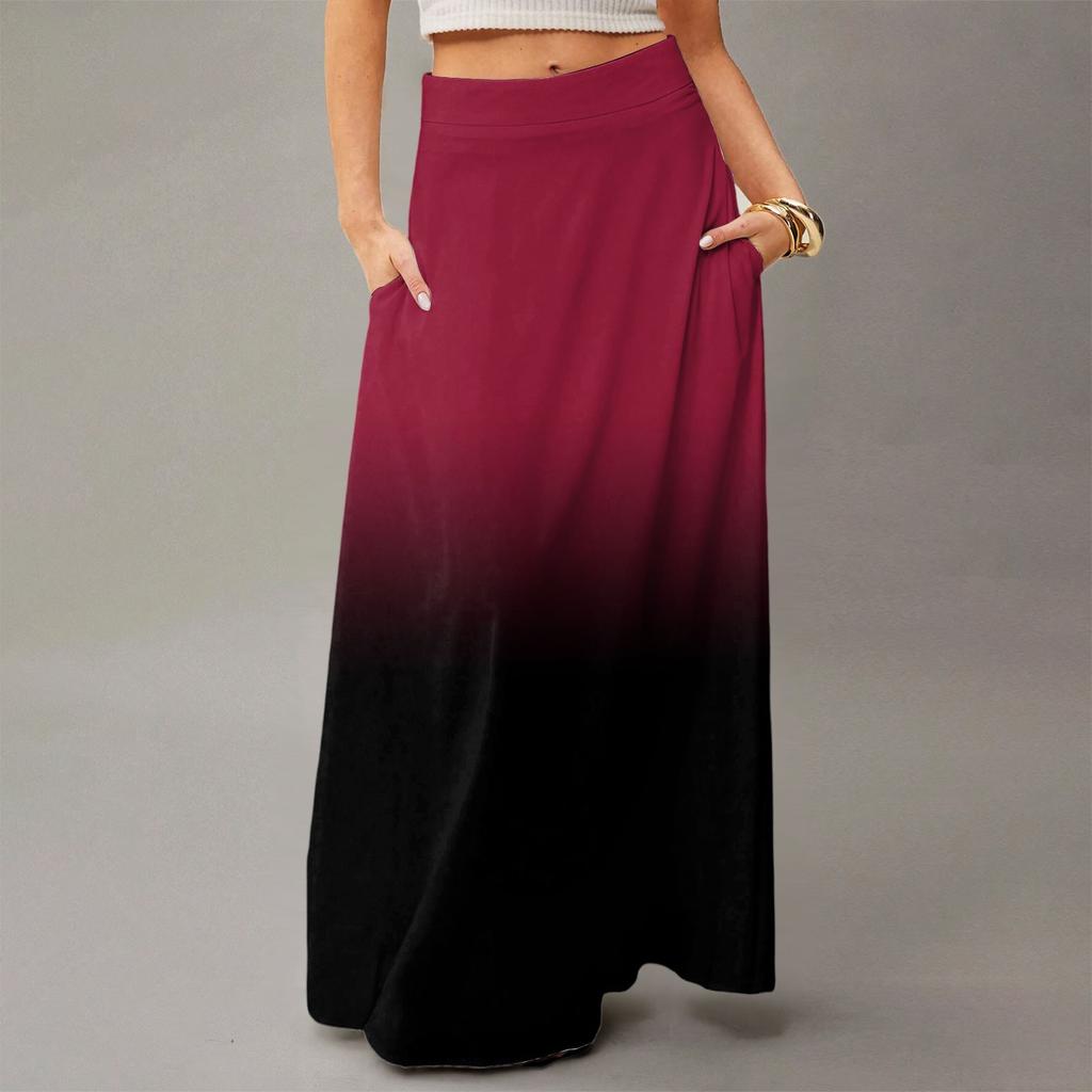 Женская повседневная складная юбка-макси с градиентным принтом, высокой талией и карманом, с драпировкой