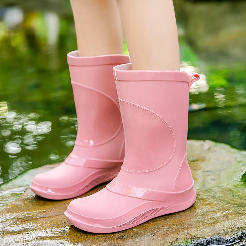 Модные женские модные сапоги средней длины, резиновые, водонепроницаемые, нескользящие, резиновые сапоги, для работы на открытом воздухе, хлопковые, водонепроницаемые, кухонные сапоги