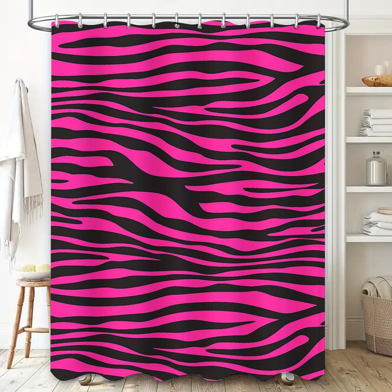Pink Black Zebra Striped Shower Curtain Waterproof Bathroom Decoration