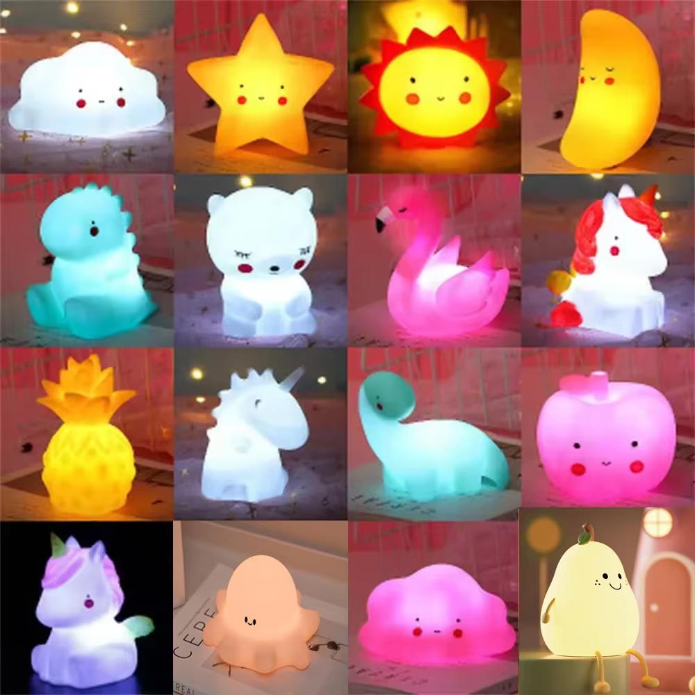 LED Night Light Cute Cartoon Animal Lamp Bear Unicorn Cloud Star Moon Nightlight For Baby Kids Room Bedside Bedroom Living Room