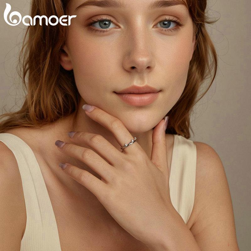 BAMOER 925 Sterling Silver Simple Twisted Ring Fashion Everyday Wear For Women Birthday Gifts Fine Jewelry