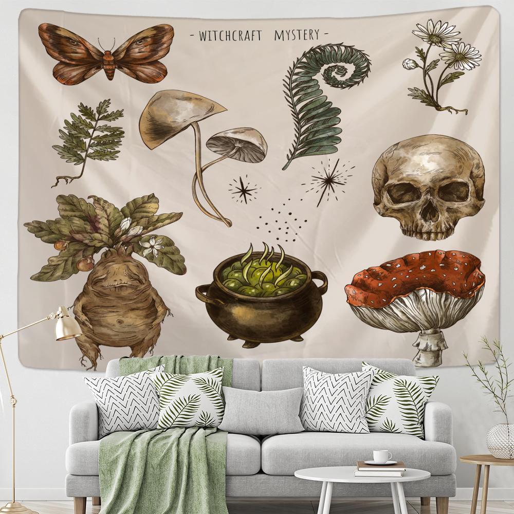 Психоделический абстрактный растительный гобелен, настенный подвесной загадочный тапиз, хиппи, художественный печатный фон, ткань, домашний декор