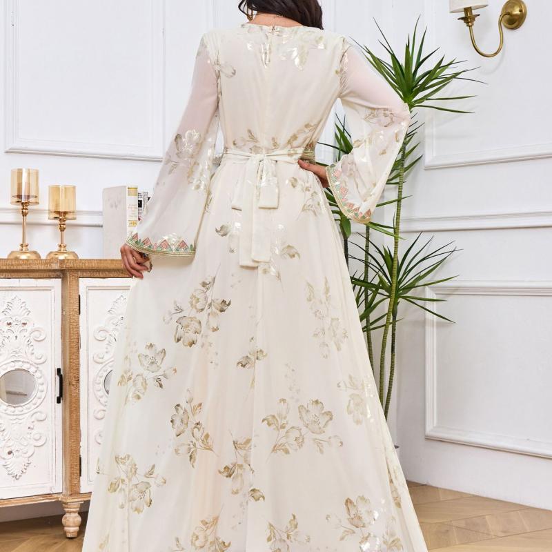 Ближневосточный мусульманский халат, женское новое кружевное модное белое платье с горячей штамповкой и вышивкой