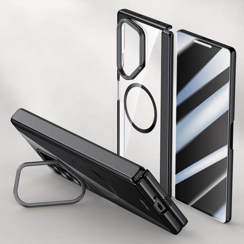 Для Samsung Galaxy Z Fold6 5G Магнитный Прозрачный Чехол с Защитной Пленкой для Экрана от Шпионажа PC+Акриловая Подставка Чехол для Телефона