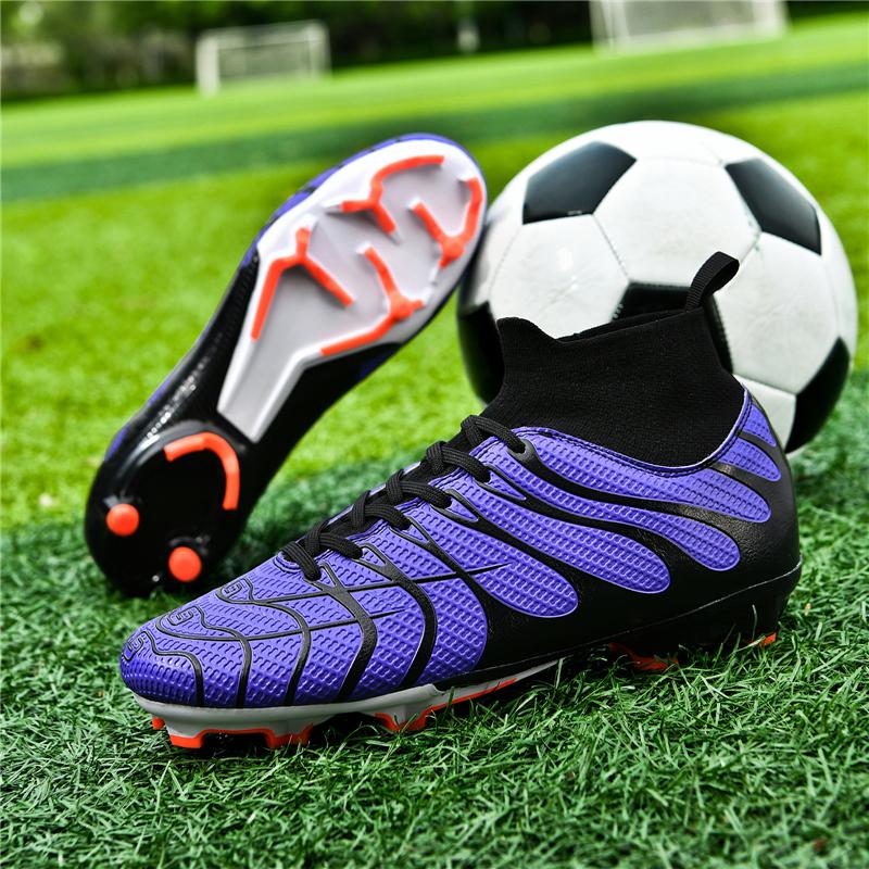 HOHO FAIR Soccer Shoes Large Size 35-45 Men's/Children's High-top Long-nailed Outdoor Anti-slip Football Boots