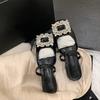 Виноградная мать 2025 весна и лето новая квадратная голова мелкий вырез Мюли одинарные туфли флэш бриллиант квадратная пряжка полушлепанцы женские толстый каблук
