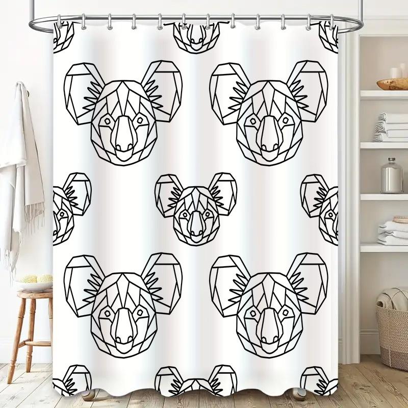 Black White Koala Geometric Shower Curtain Home Decor Bathroom Accessory for Kids Room Extra Long 72x84 inches Waterproof Fabric