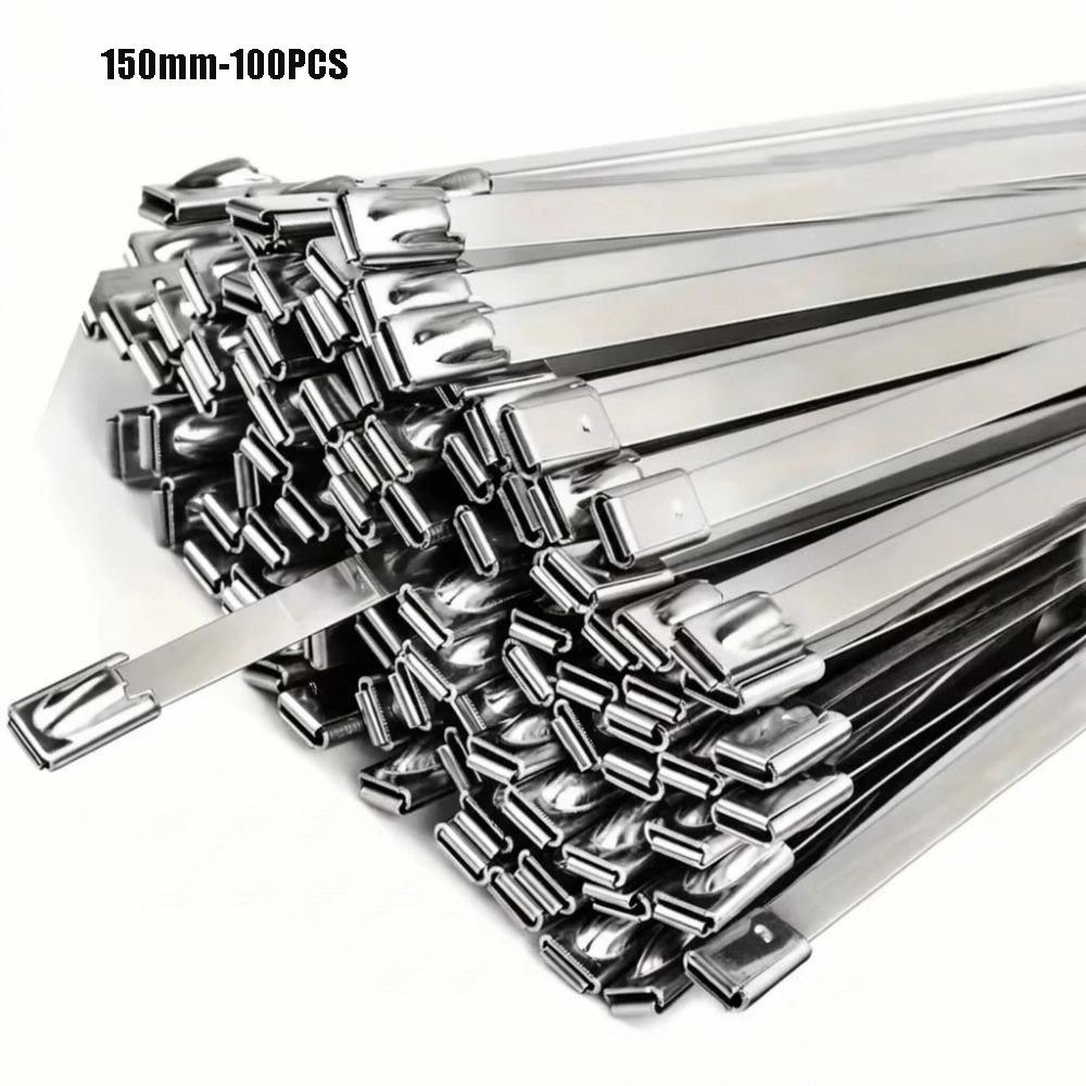 100PCS Stainless Steel Cable Tie Straps Heavy Duty Self-Locking Zip Ties Corrosion Resistant Rustproof Fastening Strap