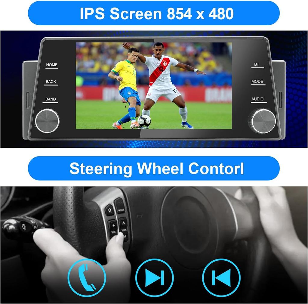 Автомобильная стереосистема с одним Din, беспроводная связь CarPlay, Android Auto, головное устройство с 5-дюймовым сенсорным экраном и зеркальной связью, GPS-навигация, USB типа C