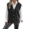 Women Knitting Vest V-neck Sleeveless Loose Fit Sweater Vest with Faux Pearls Buttons Decor Solid Color Casual Knitting Waistcoat