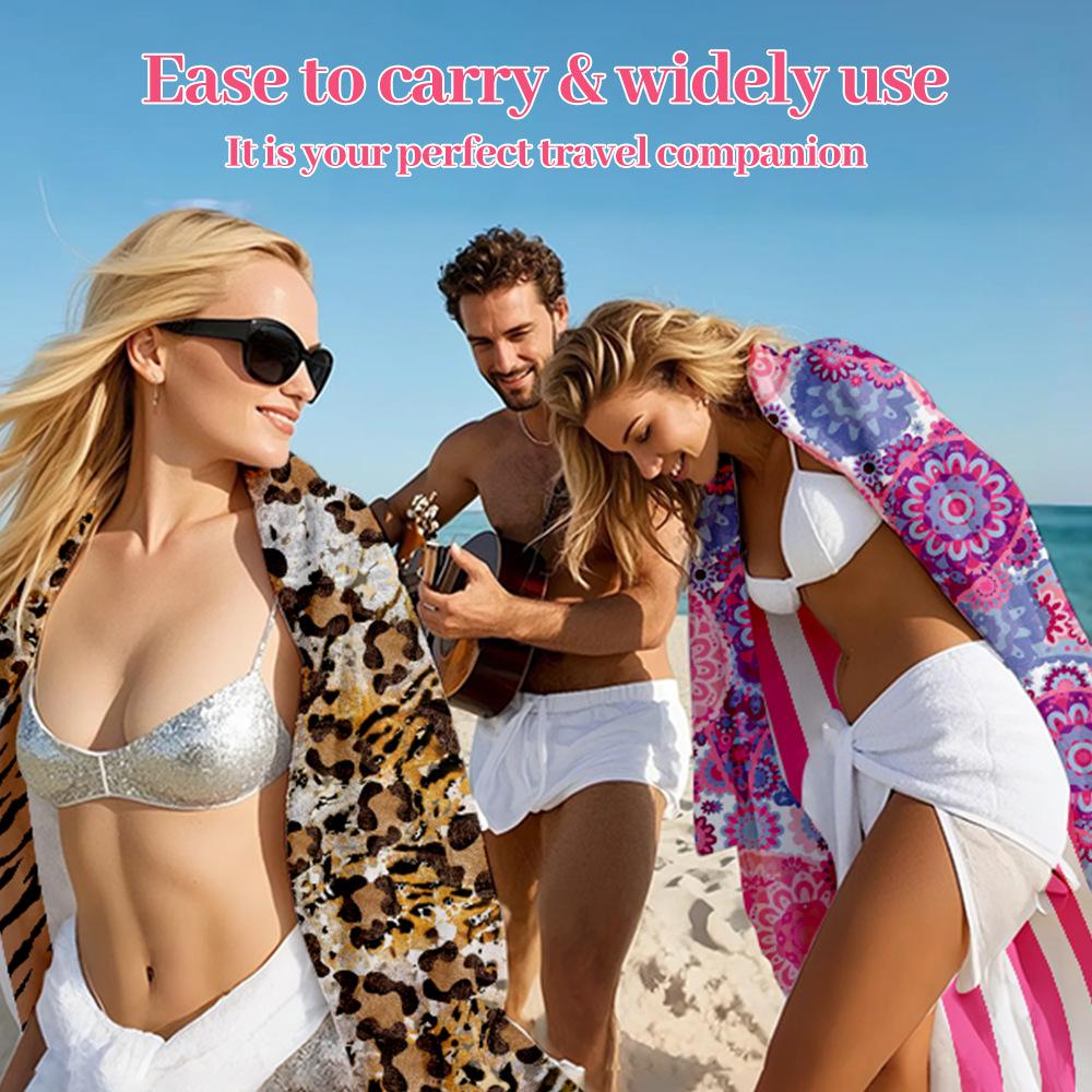 Леопардовый принт, плетение волн, двухстороннее пляжное полотенце с принтом, быстросохнущее двухстороннее бархатное солнцезащитное полотенце для серфинга, большое квадратное банное полотенце