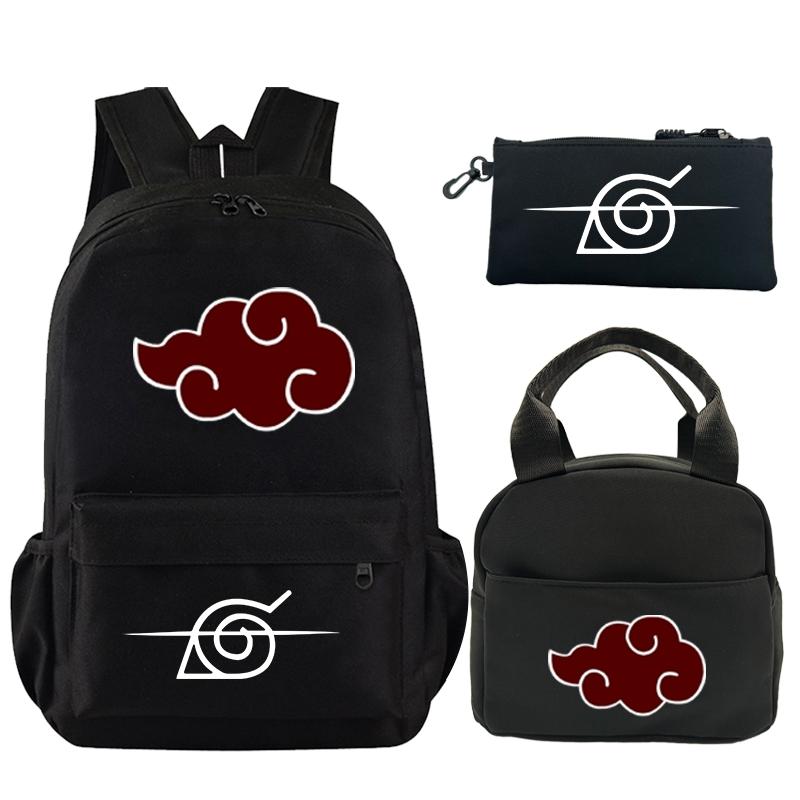 3Pcs/set Anime Naruto Printed Backpack Bookbag with Lunch Bag Pencil Case Teenager Children Girl Boy Schoolbag Rucksack