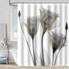 Grey Floral Shower Curtain Watercolor Tulip Flower Shower Curtains For Bathroom Waterproof Polyester Fabric Bathroom Curtain