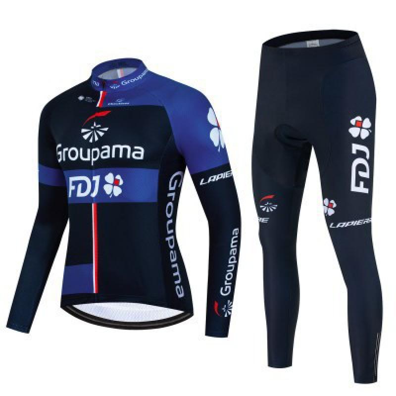 Mens Long Sleeve Cycling Jersey Set Breathable Quick-Dry Road Bike Outfit With Team Designs
