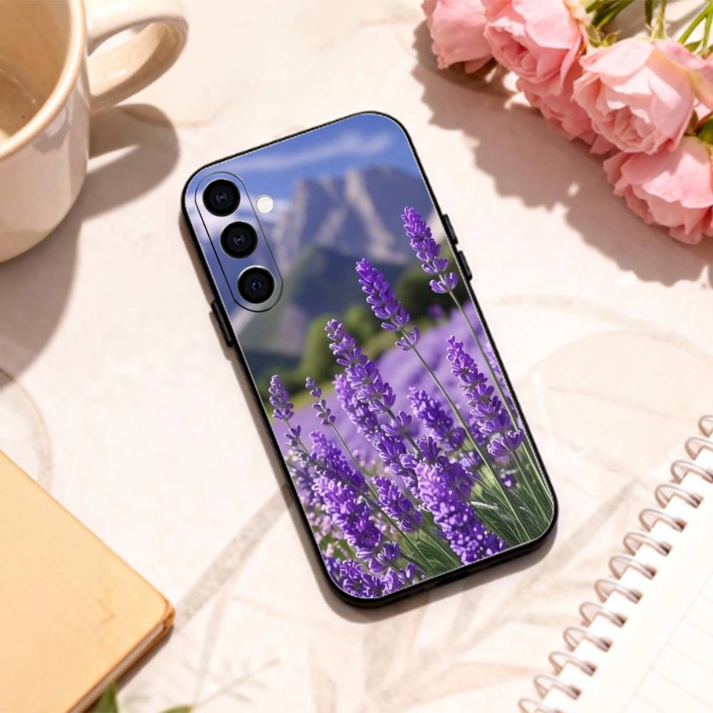 L-Лаванда P-Фиолетовый F-Цветы Чехол для телефона Для Samsung Galaxy A73,A72,A71,A70,A53,A52,A51,Другие Мягкий черный корпус