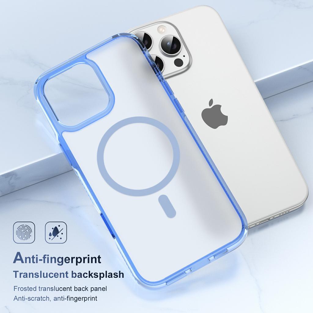For iPhone 16 Case with Camera Touch Control Button PC + TPU Phone Cover Compatible with MagSafe - Transparent Blue