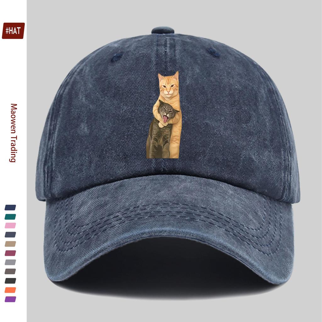 pc MenS and WomenS Cat Lover Baseball Cap with Cat Hugging Design Easy Sun Hat Truck Driver Decorative Cap with Adjustabl