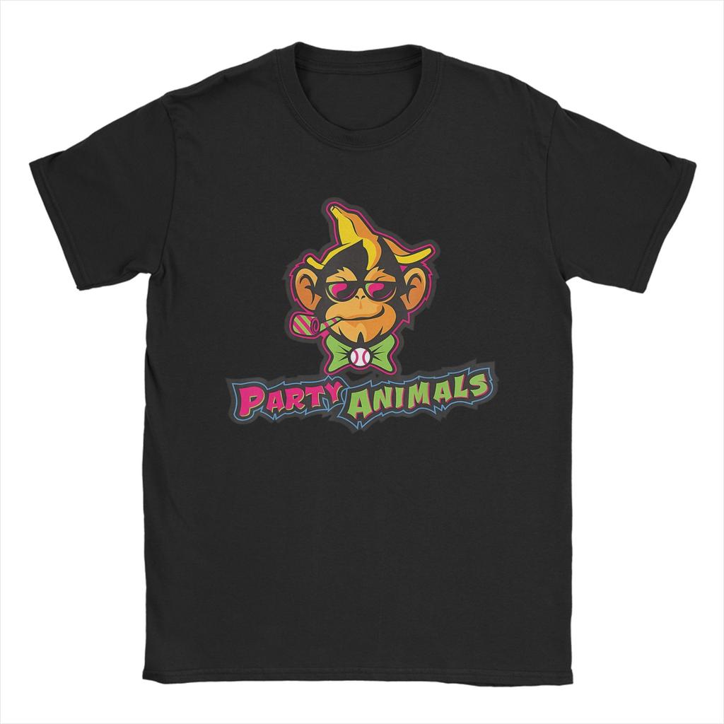 Party Animals Baseball Monkey T Shirt Unisex Pure Cotton Vintage TShirt Crewneck Tees Short Sleeve Clothing Big Size