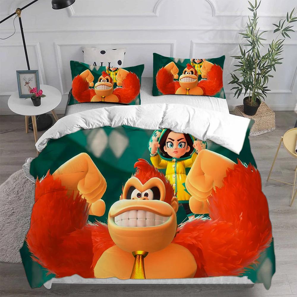 D-Donkey K-Kong B-Bananza Bedding Sets Single/Twin/Double Size Duvet Cover Set 2/3 Pieces Sets Gifts for Gamer Kids Adult Size