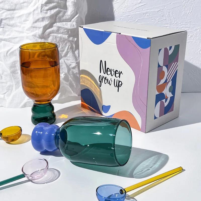 Красочный подарочный набор, стеклянная кружка с ложкой, стеклянная чашка, кофейные кружки, подарочный набор на день рождения, домашняя декоративная ваза, стаканы