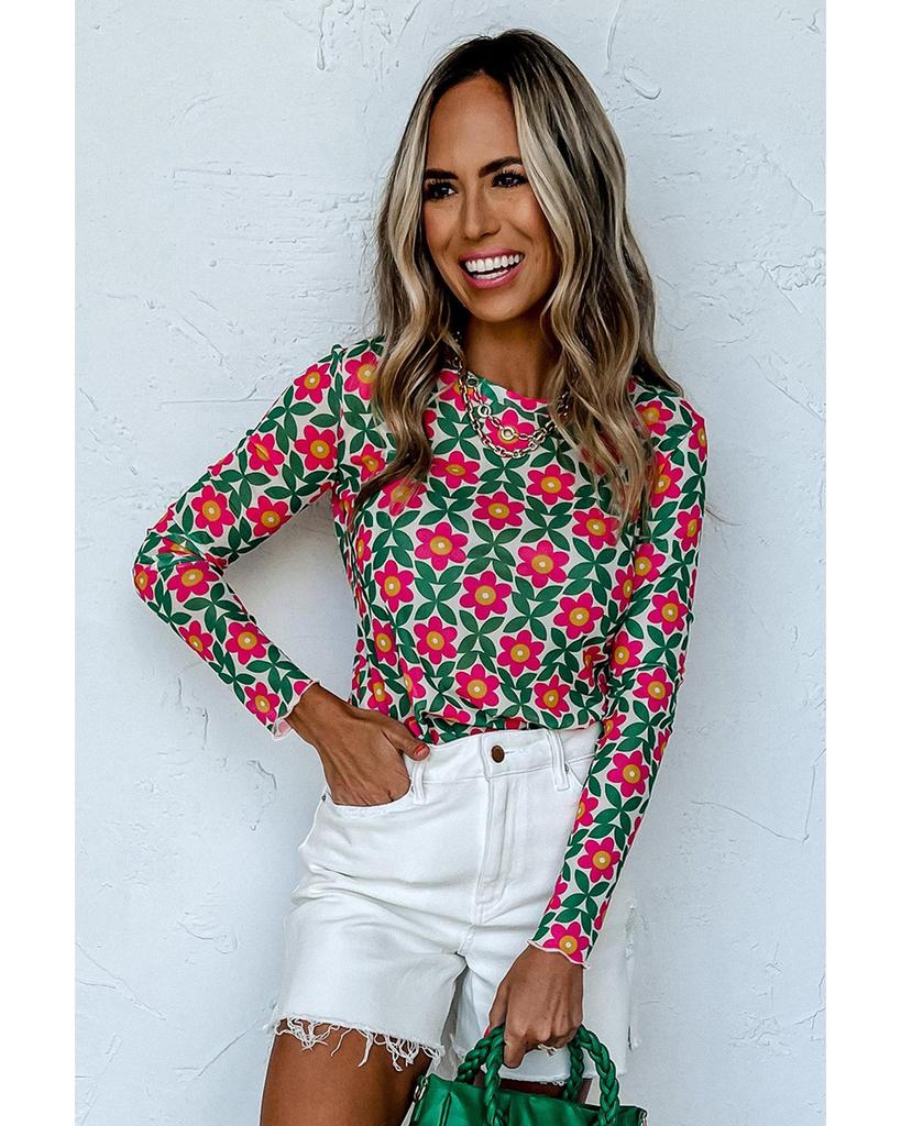 Azura Exchange Эластичный топ с длинными рукавами и цветочным принтом в стиле ретро