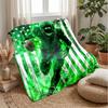 American Football Player On Green Flag Blanket Personalized Name Flannel Blanket Soft Cozy Plush Throw for Sofa Bed Lightweight Home Decor