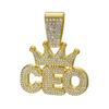 Men Hip Hop Crown CEO Letter Pendant with Cuban Link Chain Necklace For Women Men  Bling Iced Out Rhinestone Necklaces Jewelry