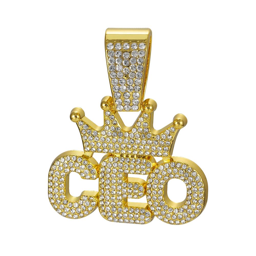 Men Hip Hop Crown CEO Letter Pendant with Cuban Link Chain Necklace For Women Men Bling Iced Out Rhinestone Necklaces Jewelry