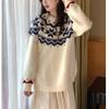 Autumn/winter Korean O-neck Casual Loose Pullover Printed Sweater Women Sweet Long Sleeved Office Knitted Top Office Retro Simple Sweaters
