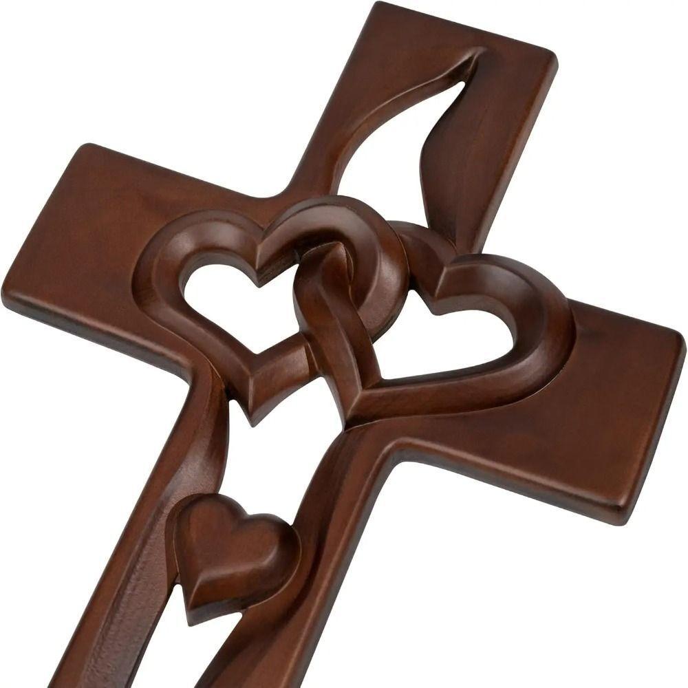 Solid Wood Intertwined Heart Wooden Cross Christian Log Cross Pendant Valentine's Day