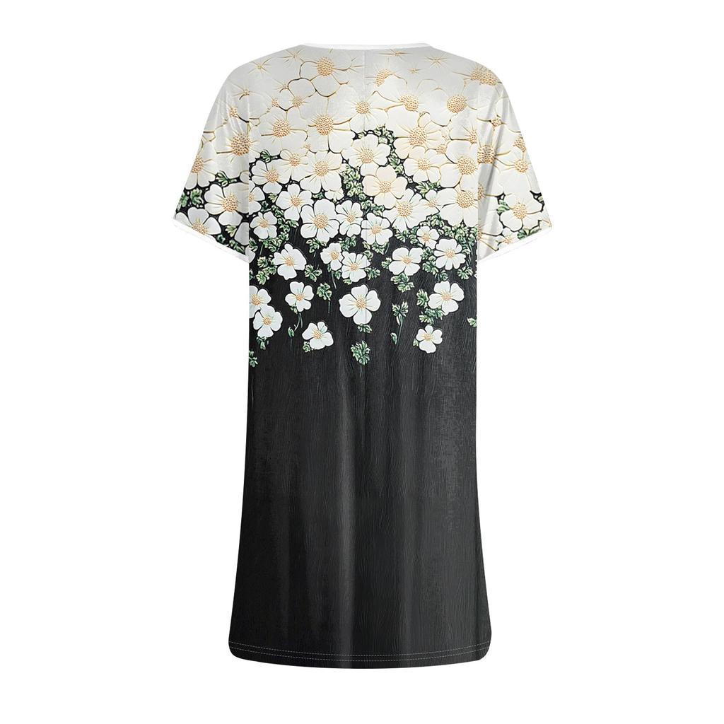 Модное женское свободное красивое цветочное платье с принтом O-образным вырезом и коротким рукавом с принтом листьев, свободное уличное платье А-силуэта