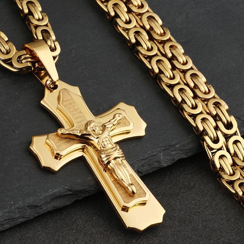 Orthodox Cross Pendant Necklaces for Men Stainless Steel Catholic Jesus Necklace Silver Color Byzantine Chains Male Jewelry