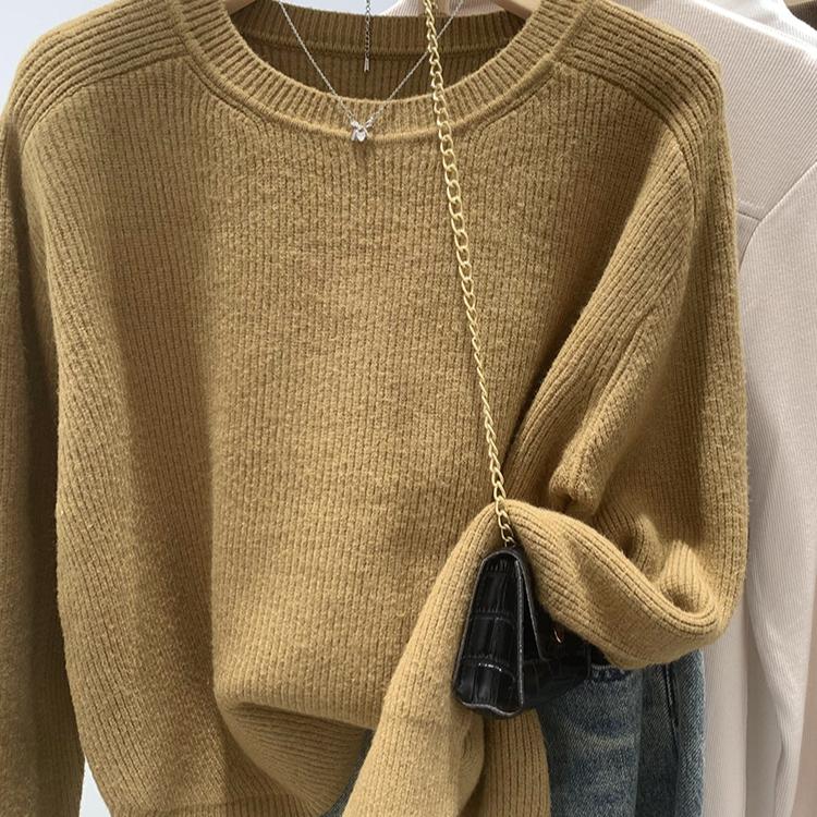 DIMANAF 2024 Осень Женские Базовые Свитера Летучая Мышь Пуловеры Топы Короткие Женские Полосатые О-Образным Вырезом Трикотажные Однотонные Свитера