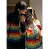 Dopamine Striped Knit Hooded Cardigan Loose Contrast Color Long Sleeve Top Men Women