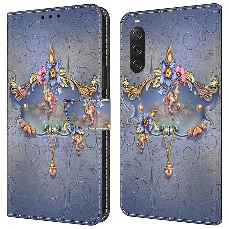 For Sony Xperia 10 V Wallet Phone Case Pattern Printing PU Leather Flip Cover - Flower Vine
