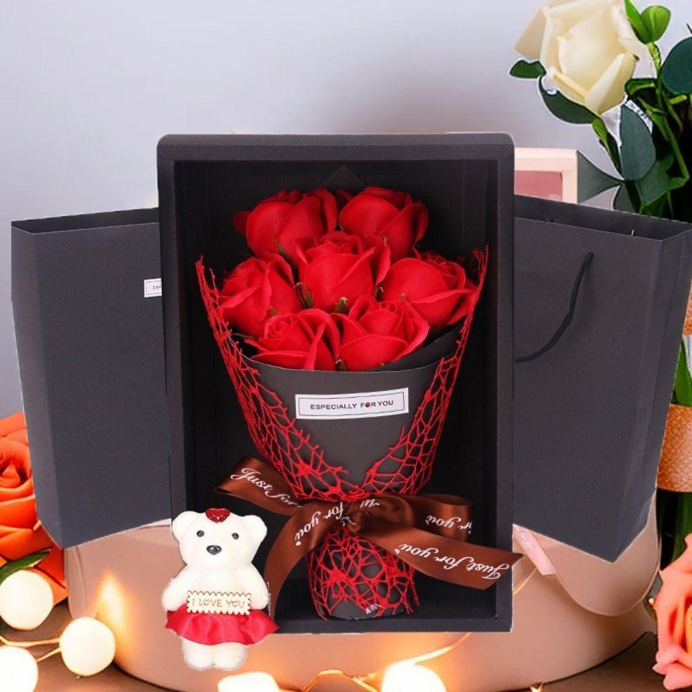 Packing Box Rose Bouquet Gift Box Ribbon Bow Simulated Rose Bundle  Mother's Day