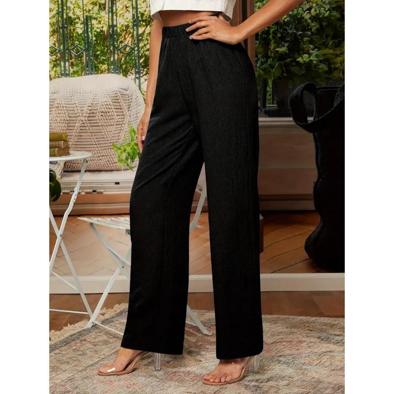 Женские весенне-летние однотонные свободные повседневные широкие брюки с эластичной резинкой на талии