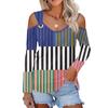 Women's Casual Shirt Blouse Print V-neck Sexy Cold Shoulder Long Sleeve Top