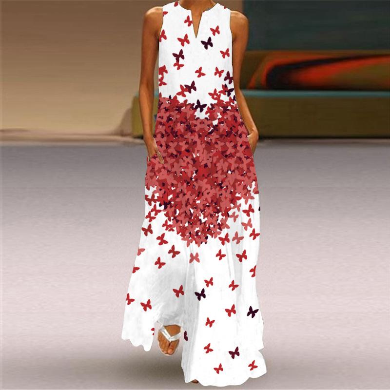 2026 Summer Women's Fashion Sexy Digital Printing V-Neck Sleeveless Long Dress Pocket European and American Dress S-5XL