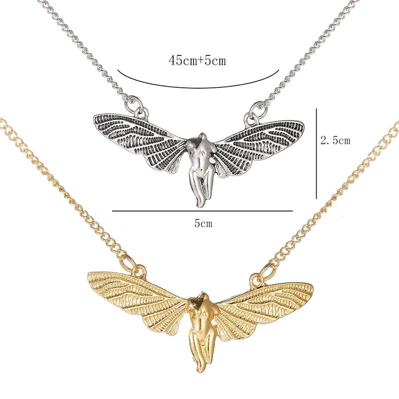 Jardme 2PCS Couple's Winged Pendant Necklace For Women Retro Punk Style Metal Gold Silver Color Necklace Jewelry Gift