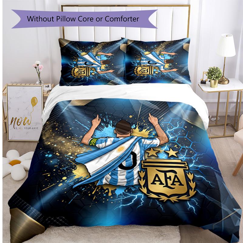 Argentina Football Printed Bedding 3 Piece Set Cozy Breathable Bed Cover Set as Housewarming Holiday Gift