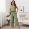 Plus Size Women's Summer New Green Sleeveless Vest Wide Leg Pants Casual Suit