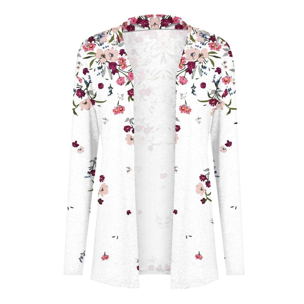 Женская модная повседневная куртка-кардиган средней длины с цветочным принтом, пальто
