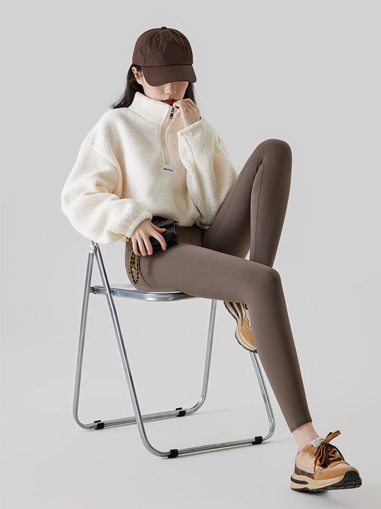 Autumn Winter Alpaca Velvet Shark Leggings Women Thick Warm Leggings High Waist Seamless Slim-Fit Thermal Pants