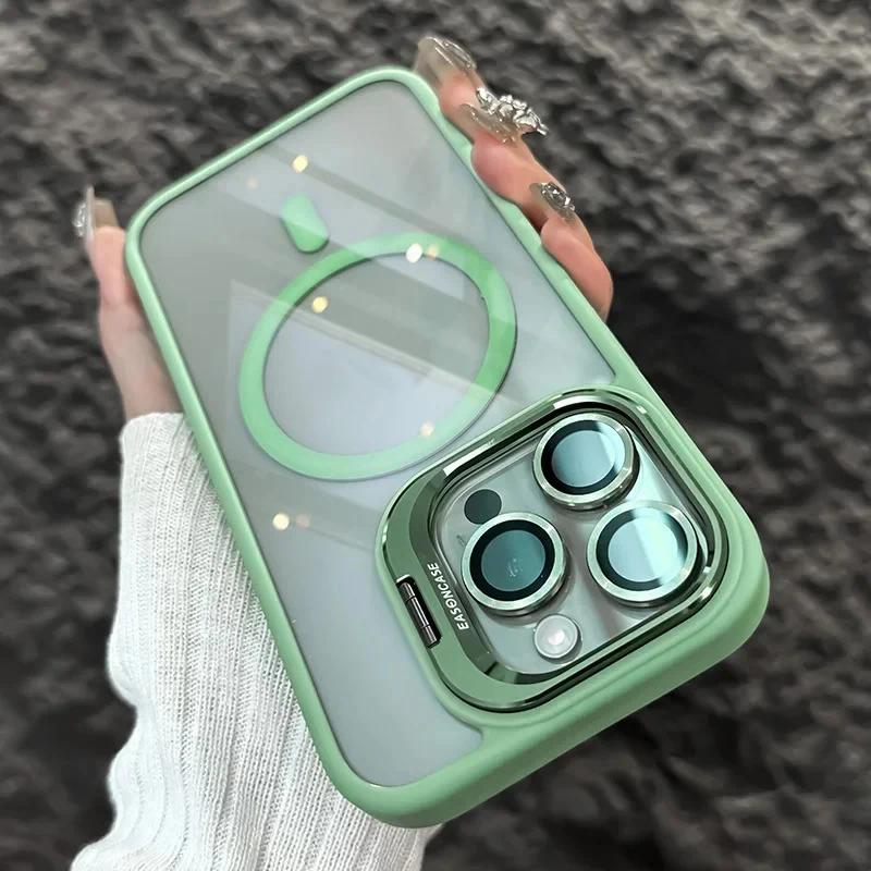 Роскошный магнитный противоударный чехол для iPhone 16 15 14 Plus 13 12 11 Pro Max Для Magsafe Funda Подставка Защита стеклянной линзы Задняя крышка