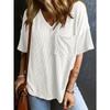 Плюс Размер Женский Летний Новый Повседневный Однотонный Пуловер С V-образным Вырезом Топ с Коротким Рукавом