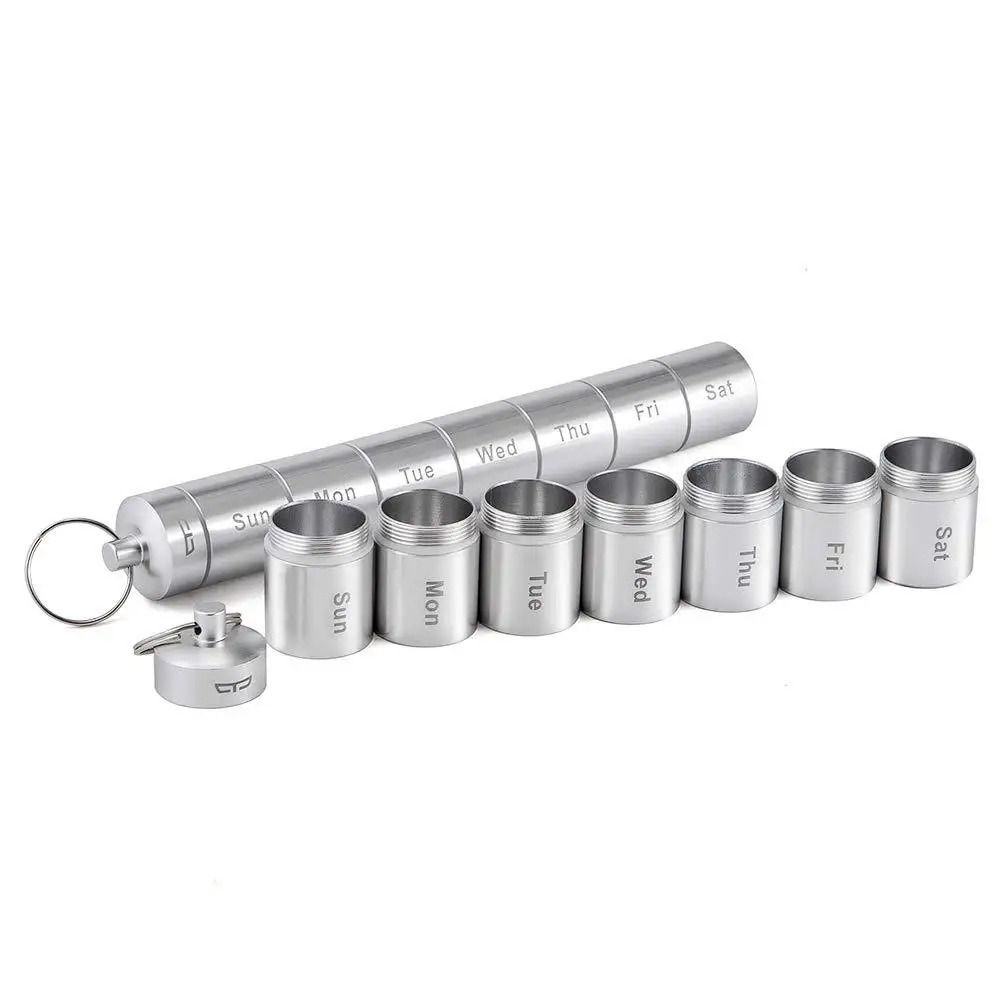 Aluminium Zinc Zinc Alloy Weekly Pill Box Compact Mini Metal Pill Container Medicine Organizer Camping
