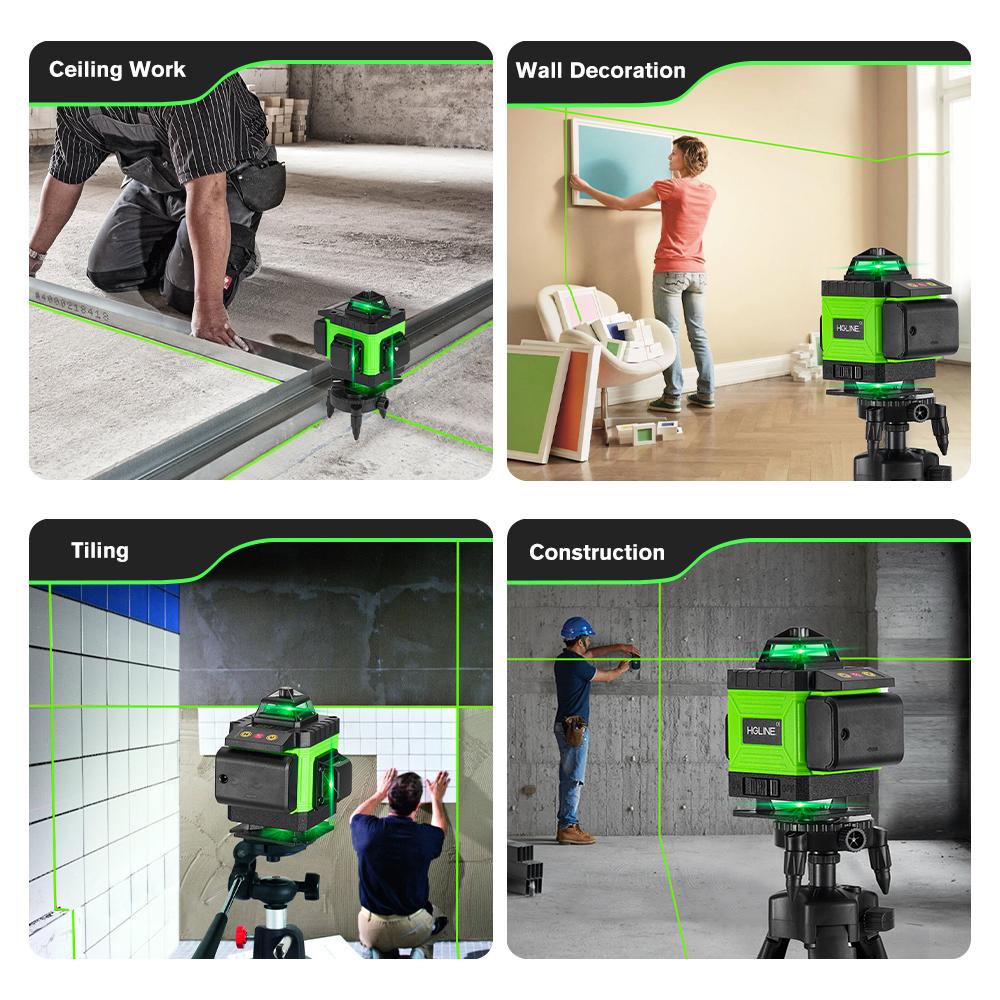 HGLINE 4D 16-линейный лазерный уровень с зеленым светом, лазерный луч, приложение для лазерного уровня, дистанционное управление, горизонтальные и вертикальные уровни, инструменты
